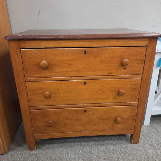 Vintage Pine 3-Drawer Chest with Decorative Locks