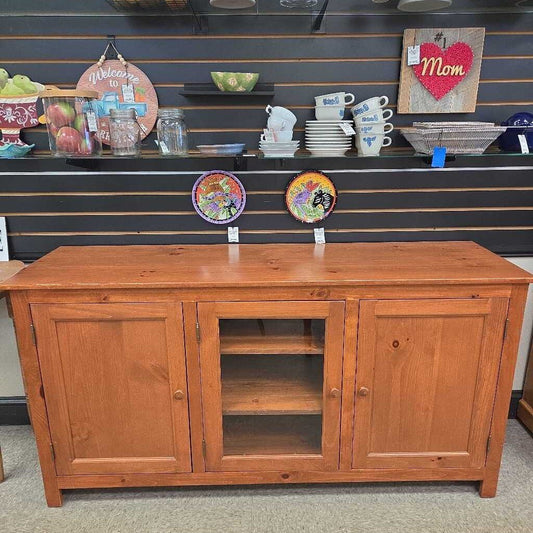 Solid Wood TV Stand/Credenza with Glass and Wood Doors