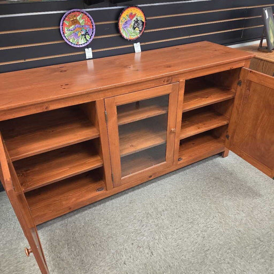 Solid Wood TV Stand/Credenza with Glass and Wood Doors