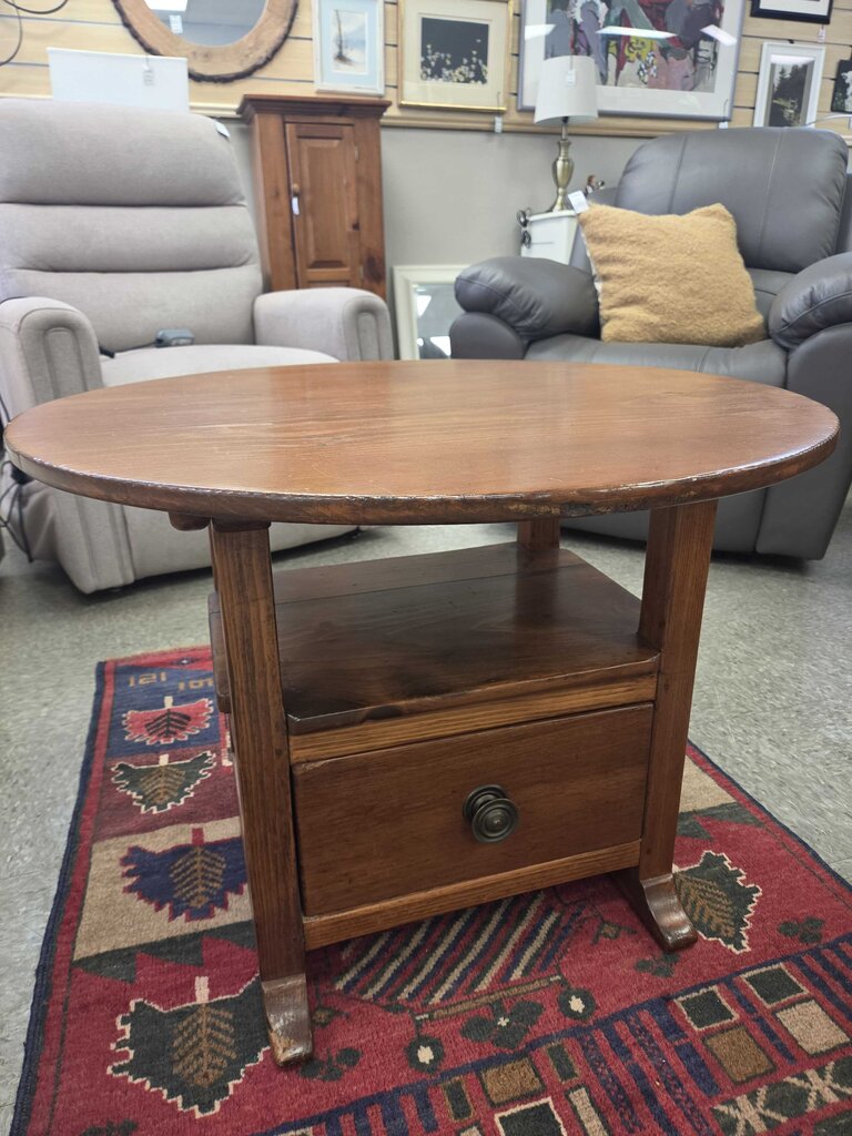 Vintage Pine Tilt Top Table with Tavern Bench and Drawer