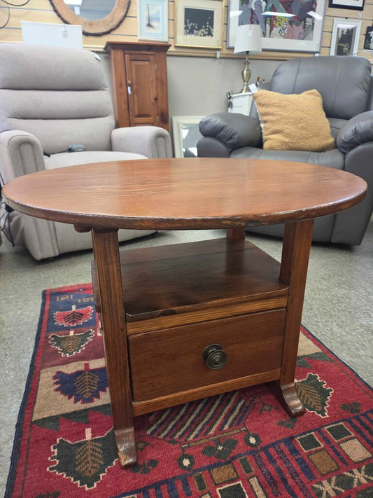 Vintage Pine Tilt Top Table with Tavern Bench and Drawer