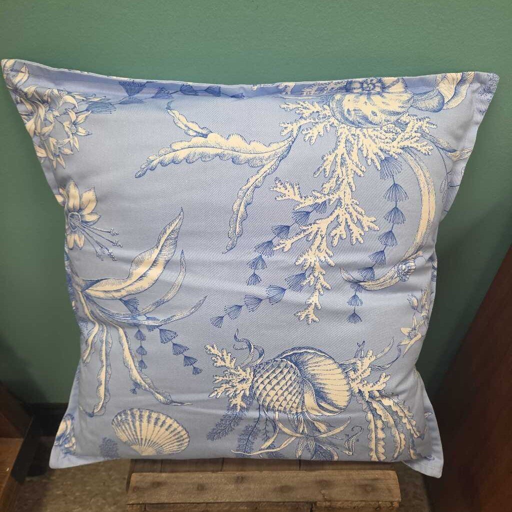 Blue Shell and Coral Design Cotton Accent Pillow