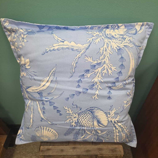 Blue Shell and Coral Design Cotton Accent Pillow