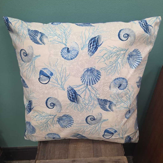 Blue & White Cotton Seashell Accent Pillow