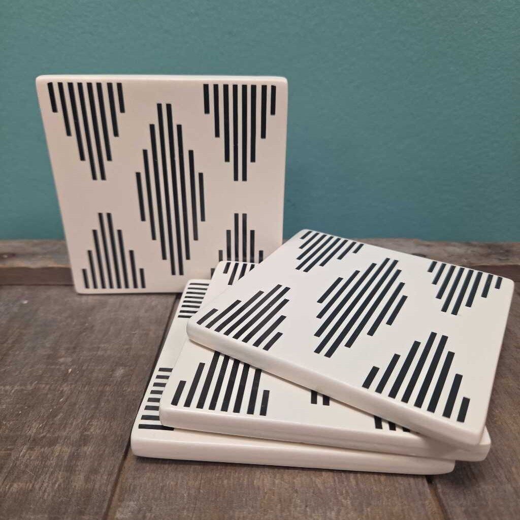 Ceramic Coaster with Black and White Geometric Pattern