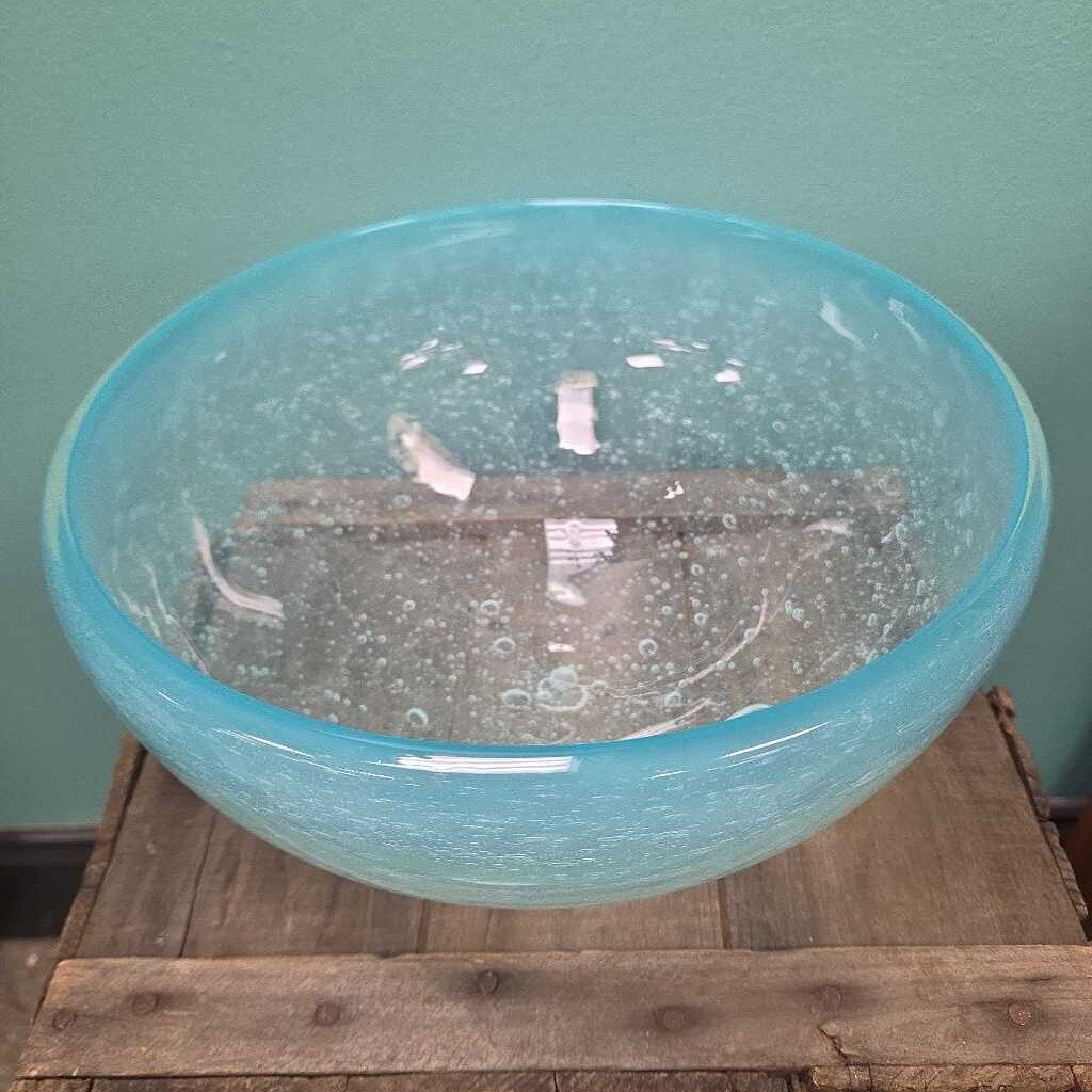 Ben Coombs Signed Hand Blown Glass Bowl with Controlled Bubble Inclusions