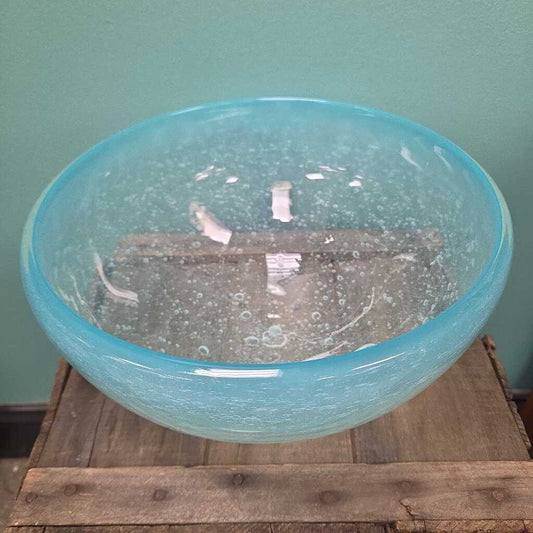 Ben Coombs Signed Hand Blown Glass Bowl with Controlled Bubble Inclusions