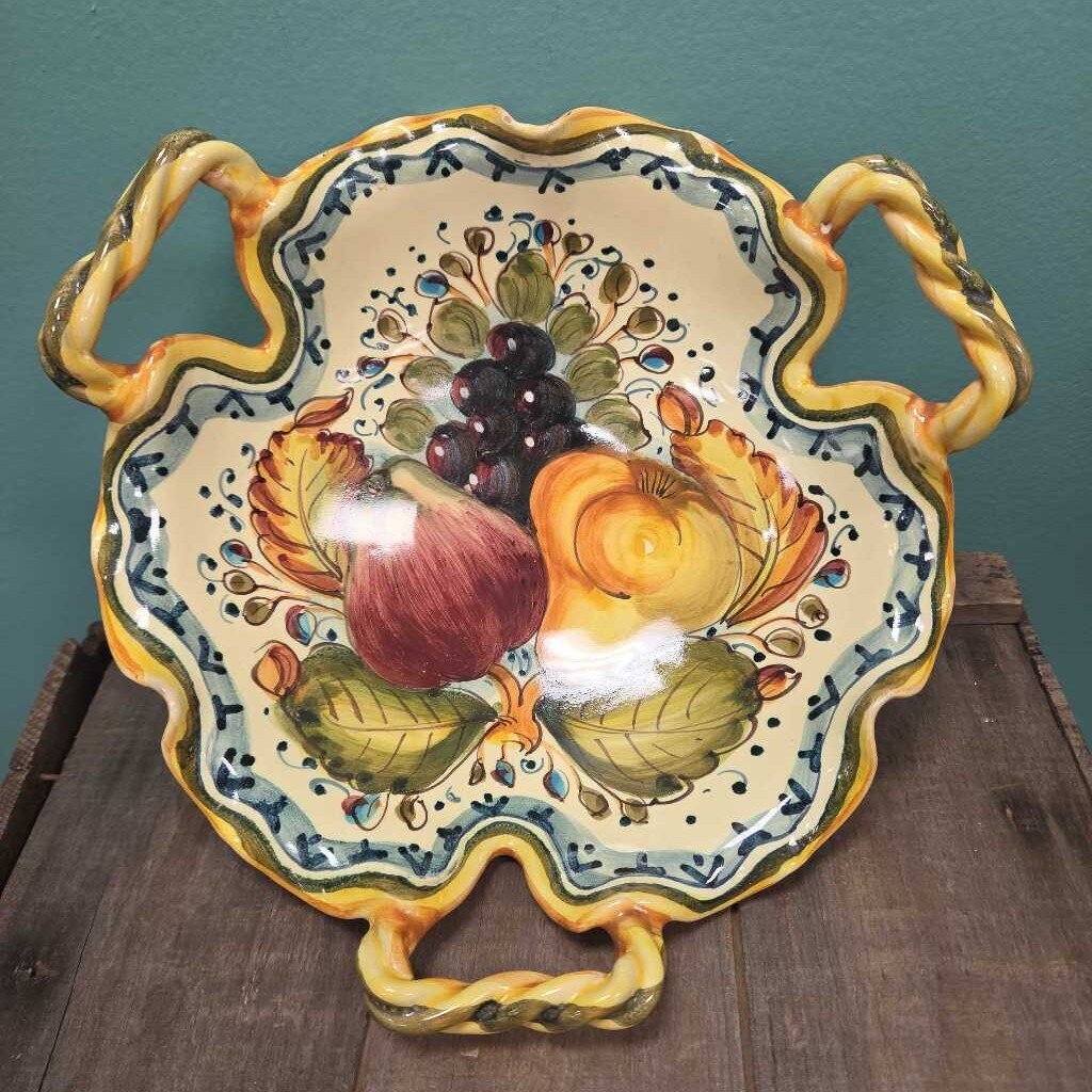 Ammannati Italian Hand Painted Ceramic Bowl with Handles