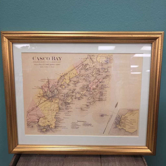 Facsimile Map "Casco Bay" 1884 - Custom Matted and Framed