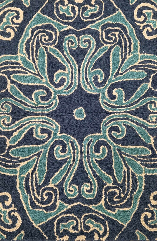 Navy and Teal Abstract 100% Wool Hand Tufted Area Rug