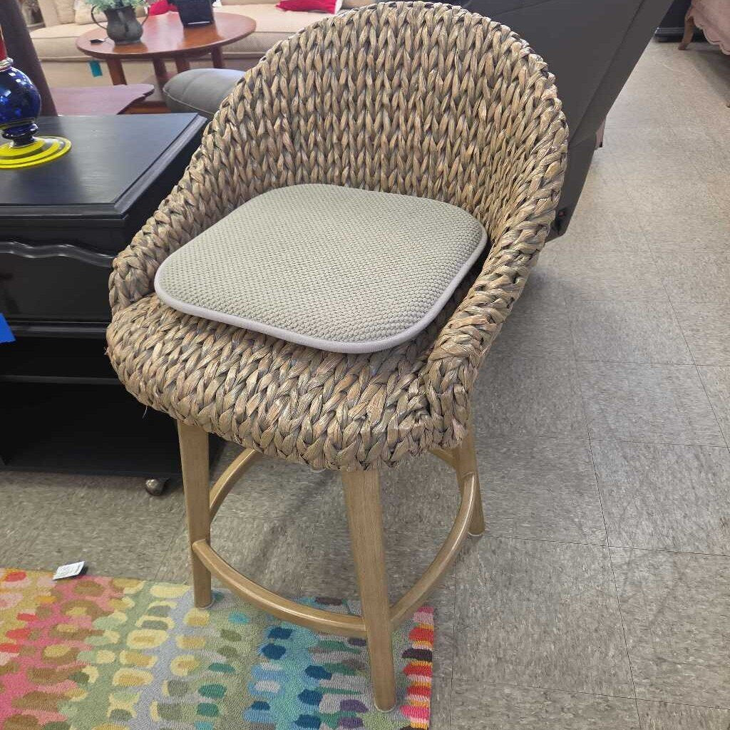 Pottery Barn Seagrass Bucket Swivel Counter Stool with Cushion - 2 Available
