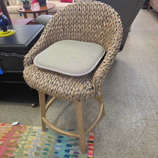 Pottery Barn Seagrass Bucket Swivel Counter Stool with Cushion - 2 Available