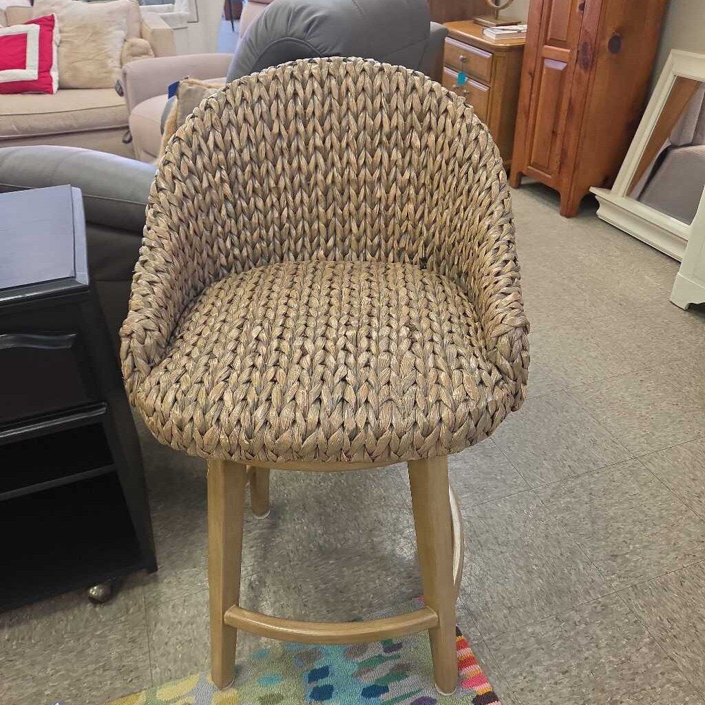 Pottery Barn Seagrass Bucket Swivel Counter Stool with Cushion - 2 Available
