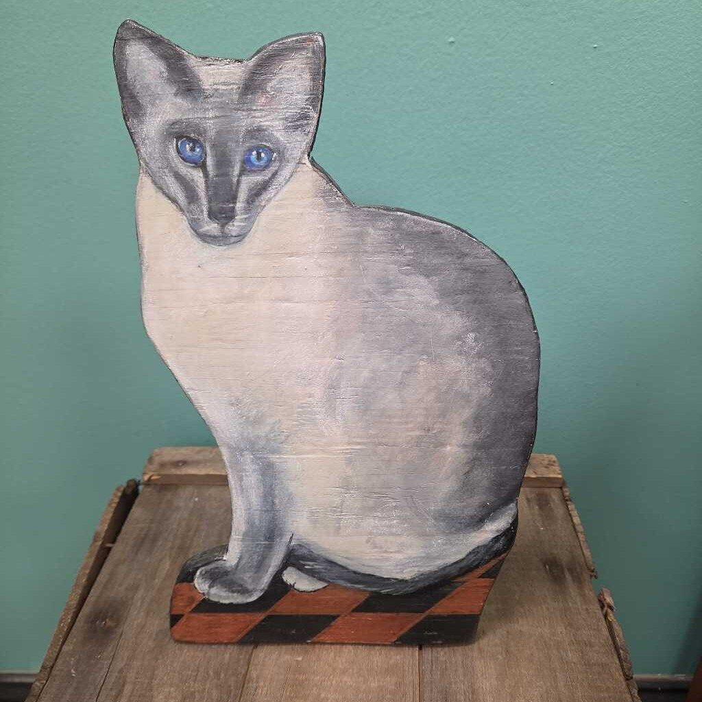 Hand Painted Siamese Cat Wood Cut-Out on Stand by Patti Brinjac