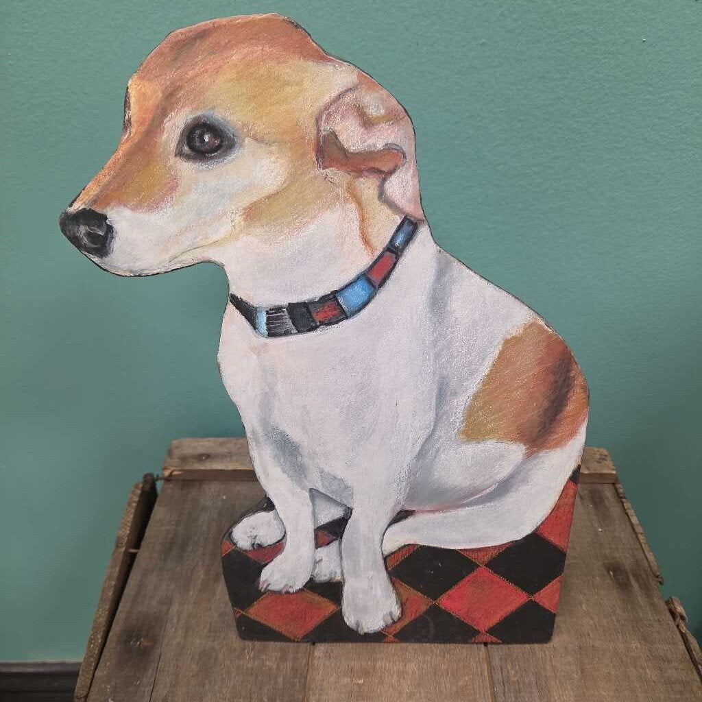 Hand Painted Jack Russell Terrier Wood Cut-Out on Stand by Patti Brinjac