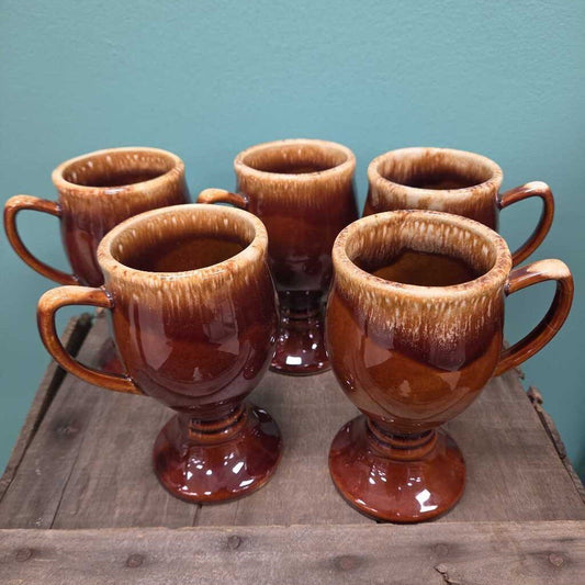 Hull Pottery Brown Dip Ceramic Goblet w/Handle - Set of 5
