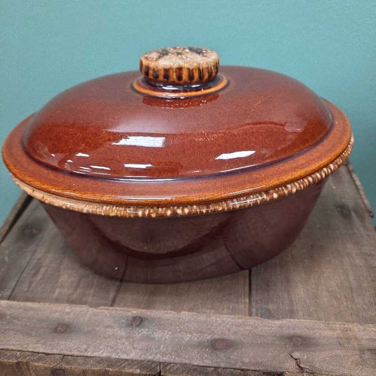 Hull Pottery Brown Dip Ceramic Oval Casserole Dish w/Lid - 2 Available