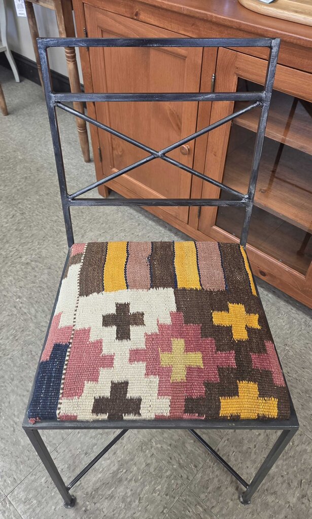 Wrought Iron Dining Chair with Kilim Style Upholstered Seat