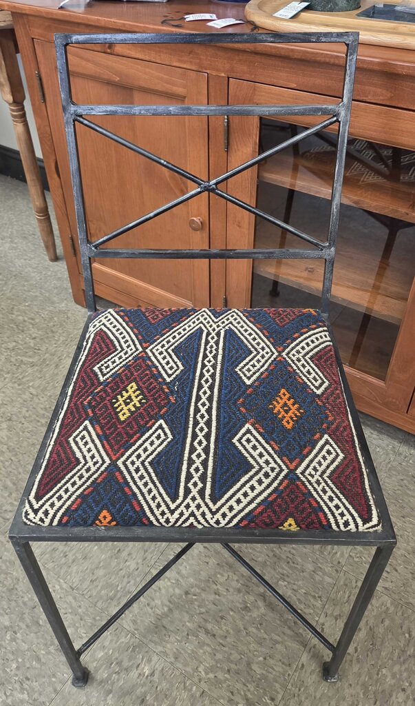 Wrought Iron Dining Chair with Kilim Style Upholstered Seat