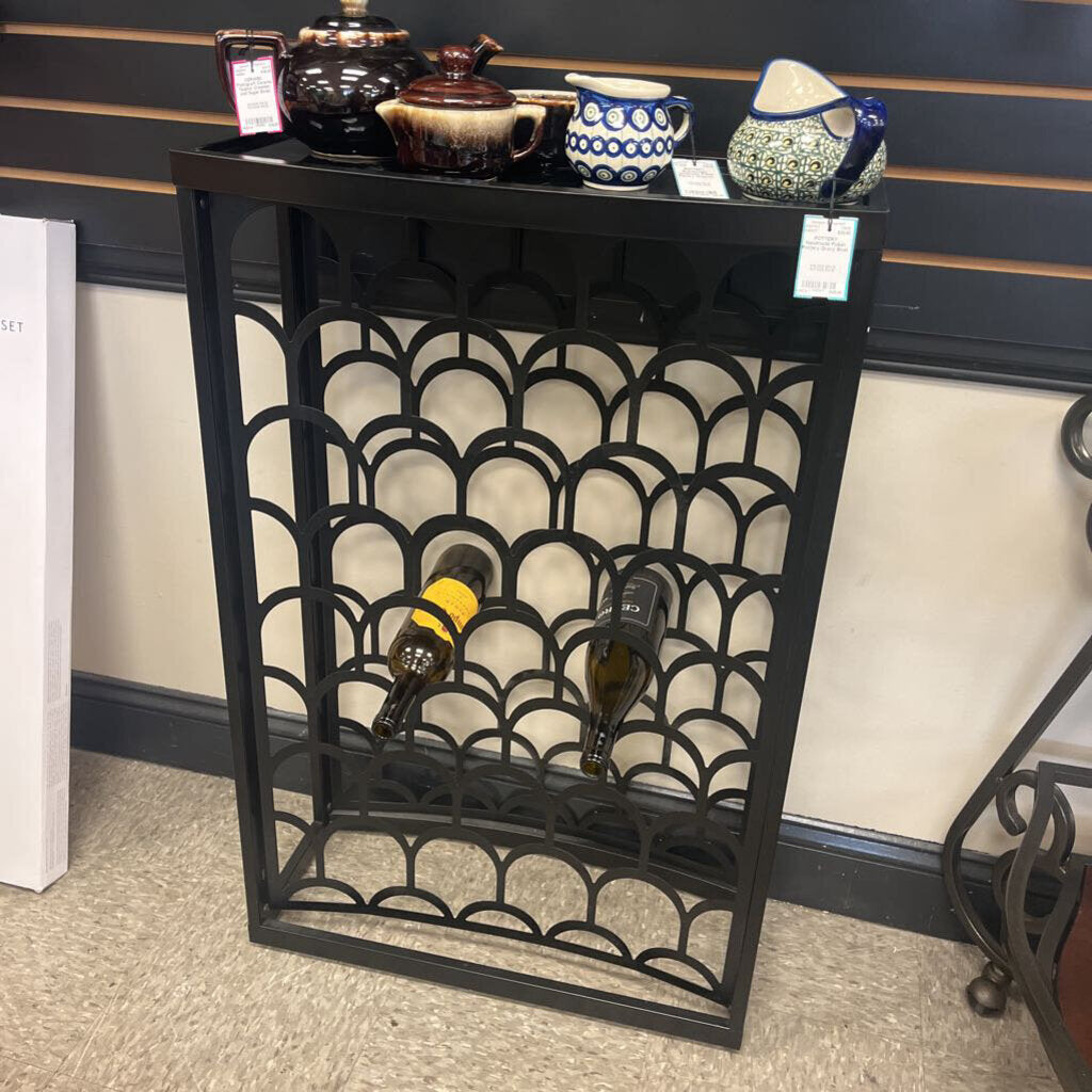 Mid-Century Glass Top Wine Rack Table
