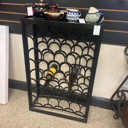 Mid-Century Glass Top Wine Rack Table
