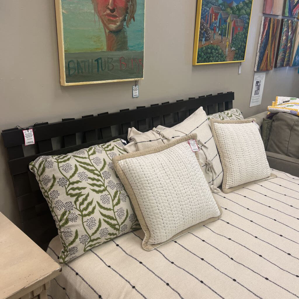 Furniturea Slat Wood Basketweave Style Queen Bed