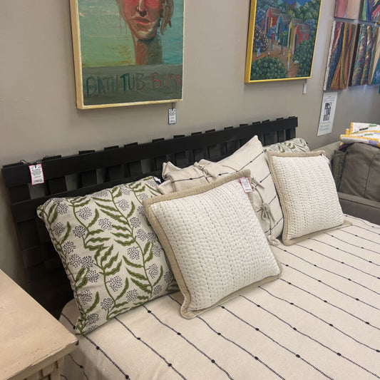 Furniturea Slat Wood Basketweave Style Queen Bed