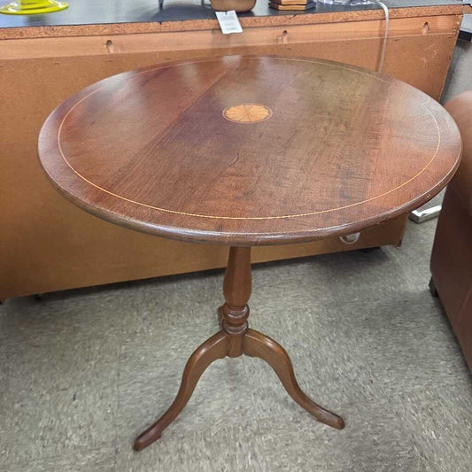 Mahogany Tripod Side Table with Inlaid Starburst Medallion