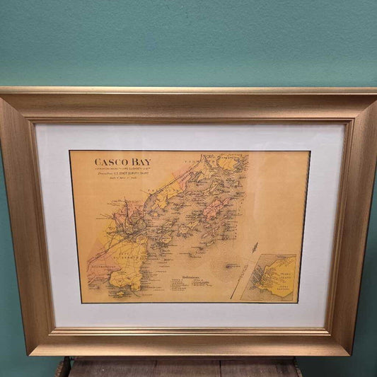 Facsimile Map of Casco Bay 1885 - Custom Matted and Framed