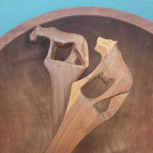 "The Bowl Mill" Walnut Salad Bowl and Hand Carved Serving Tongs - Made in Vermont