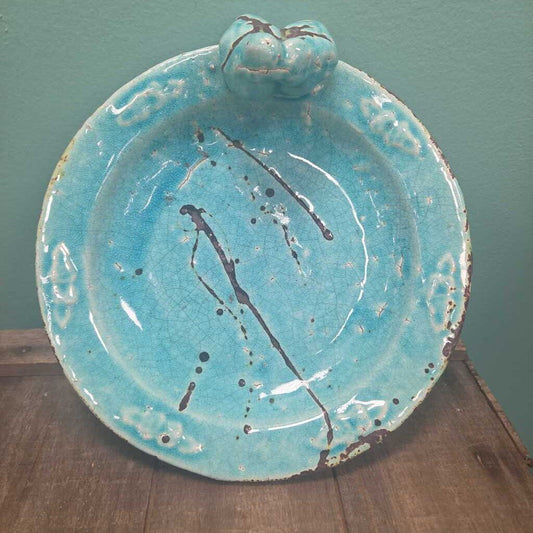 Hand Crafted Rustic Clay Pottery Plate with Bird Decor