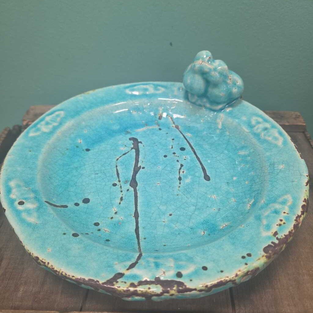 Hand Crafted Rustic Clay Pottery Plate with Bird Decor