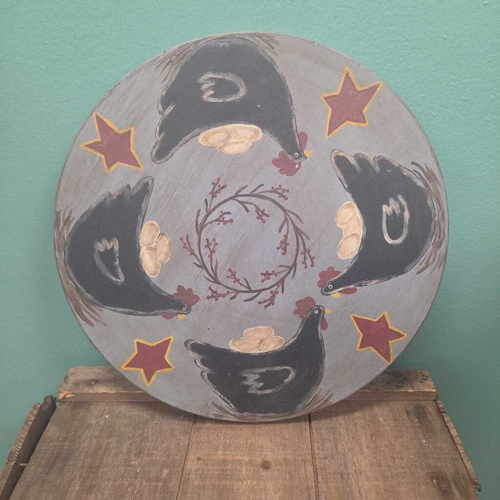 Hand Painted Rooster Folk Art Lazy Susan