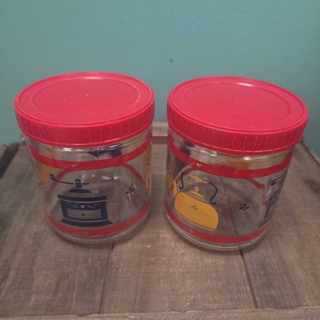 Vintage Glass Canisters with Lids - Set of 2