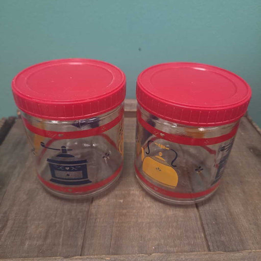 Vintage Glass Canisters with Lids - Set of 2