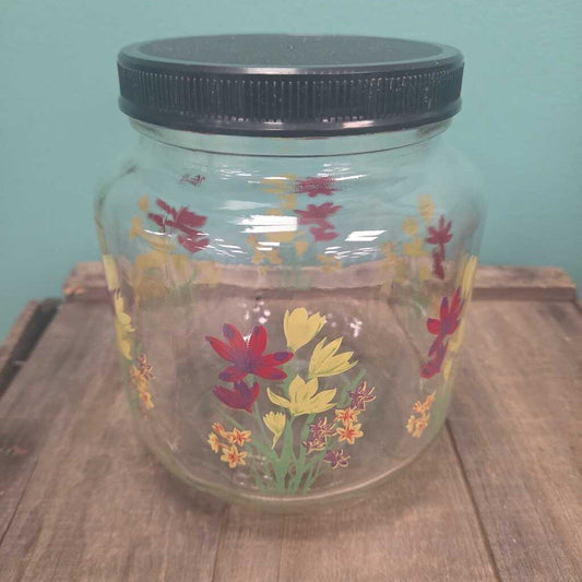Hand Painted Floral Glass Canister with Lid
