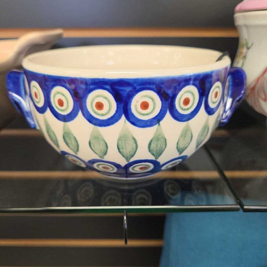 Boleslawca Polish Pottery Soup Bowl with Handles
