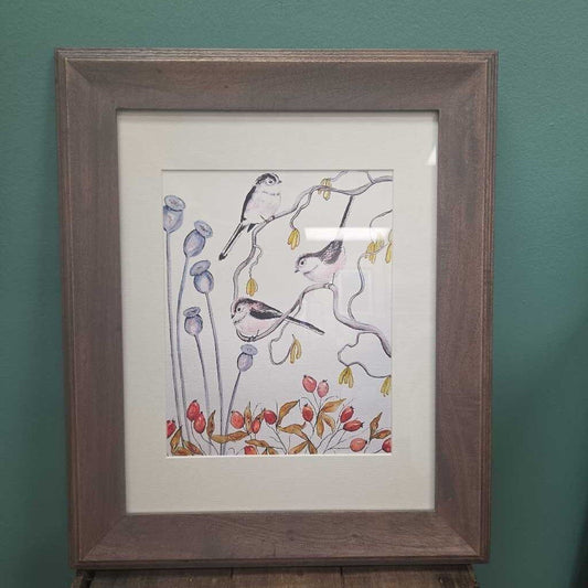 Chickadee Watercolor Print - Matted and Framed