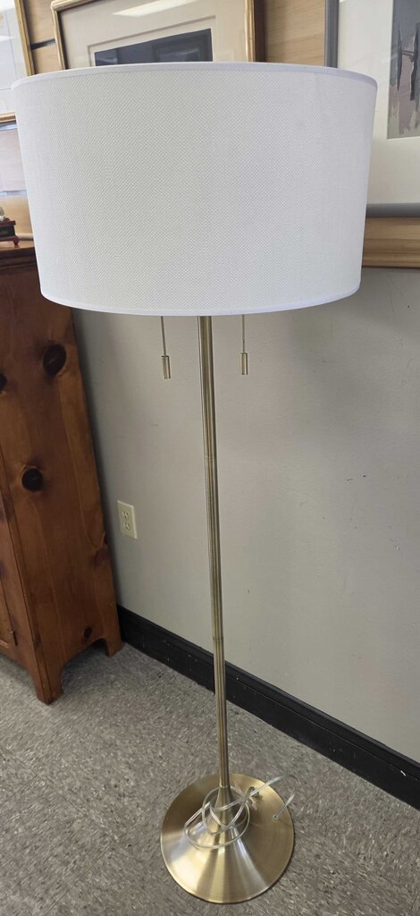 Kenroy Home Stowe Antique Brass Floor Lamp with Double Pulls and Fabric Shade