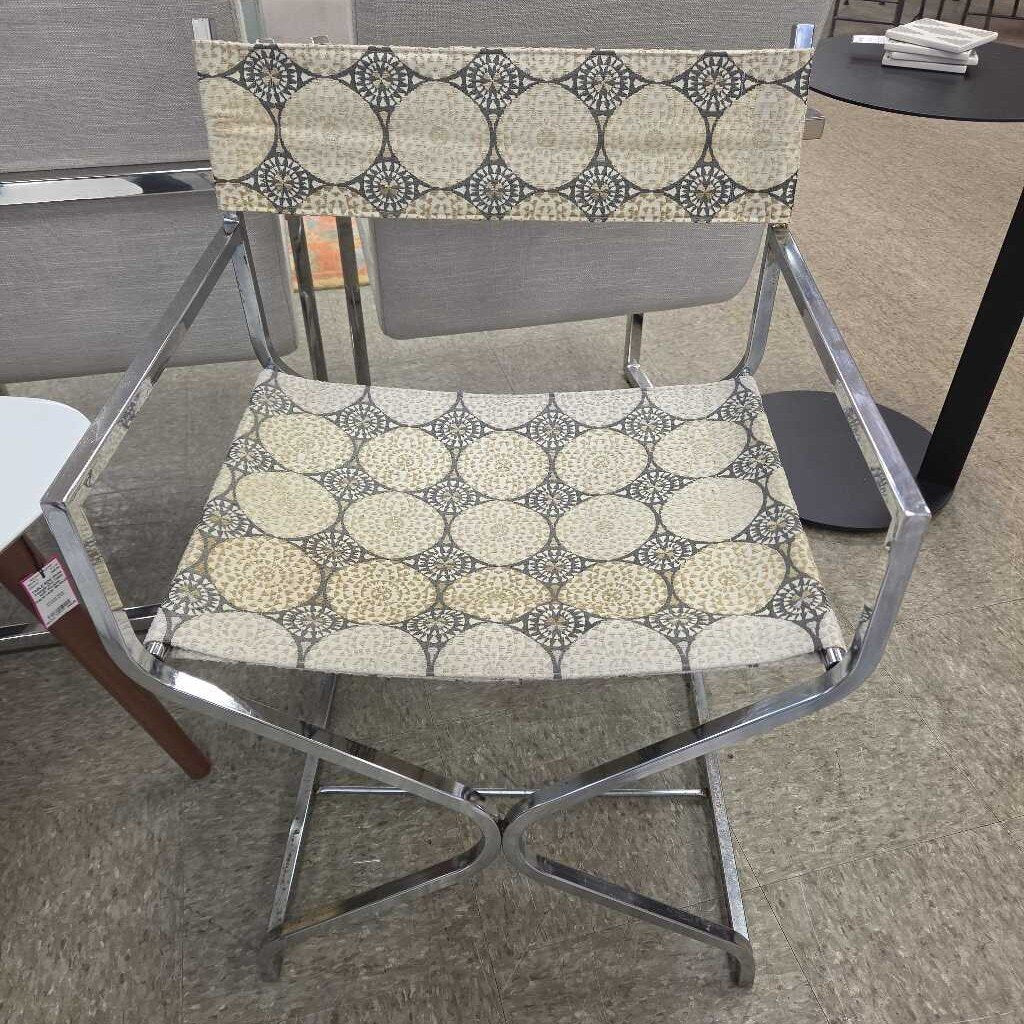 Mid-Century Modern Chrome and Fabric Director's Chair with Geometric Pattern