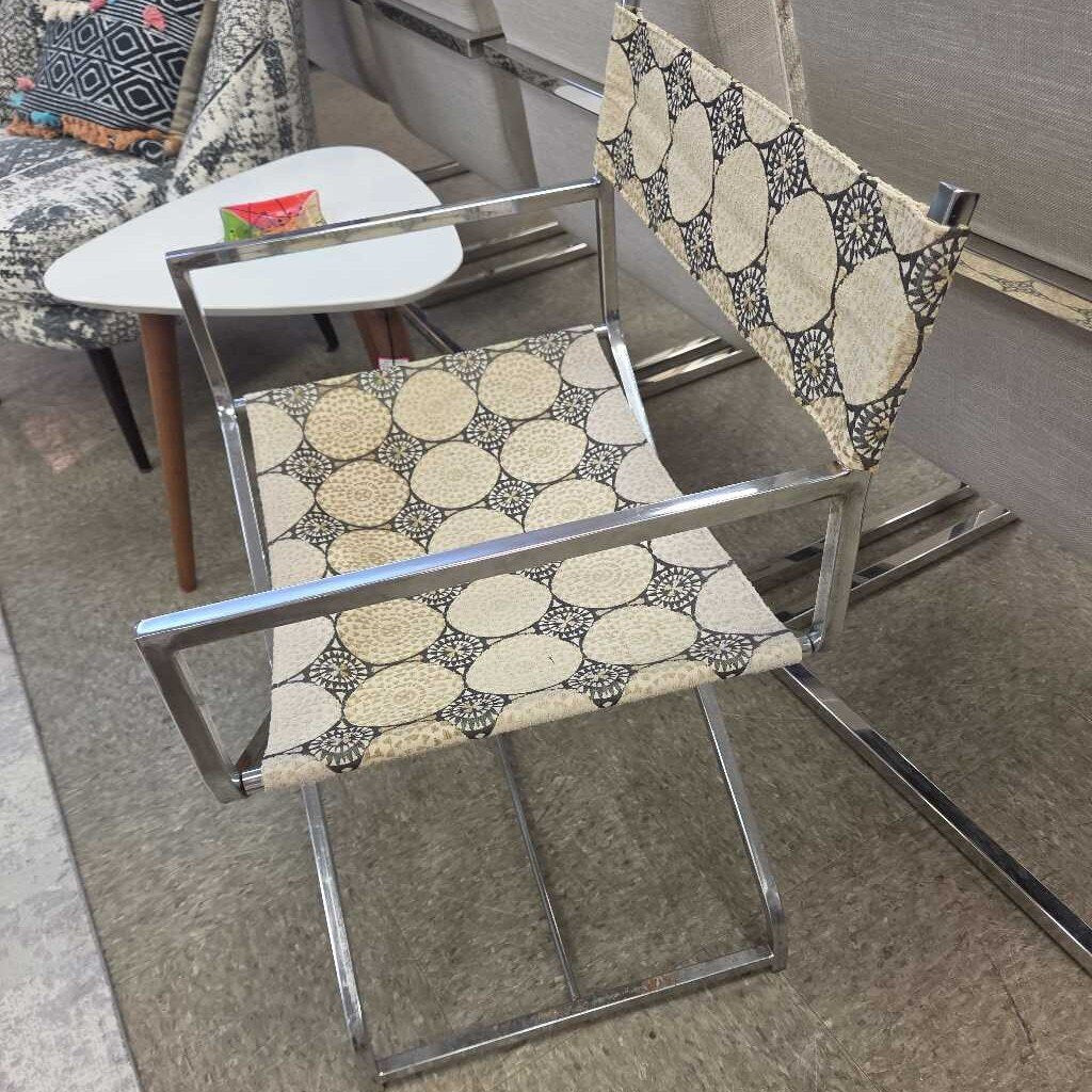 Mid-Century Modern Chrome and Fabric Director's Chair with Geometric Pattern
