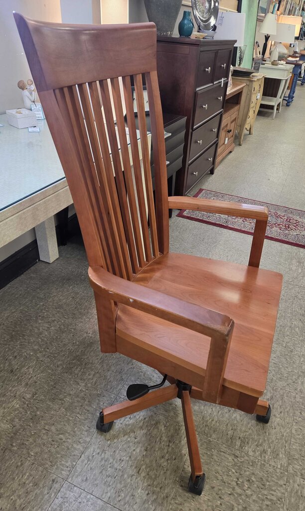 Mission Oak Style Adjustable/Swivel Desk Chair with Slat Back and Casters