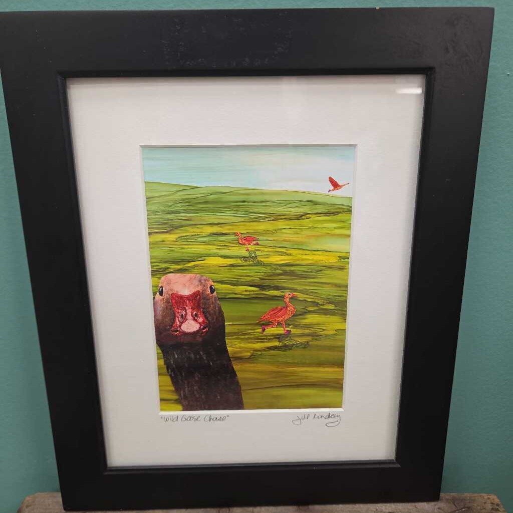 "Wild Goose Chase" Mixed Media Print by Jill Lindsay - Signed, Matted and Framed