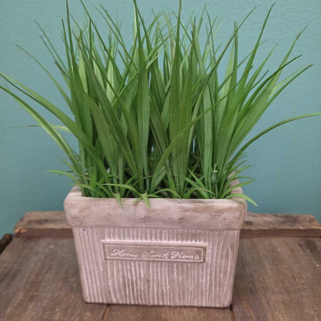 "Home Sweet Home" Ceramic Planter with Faux Grass