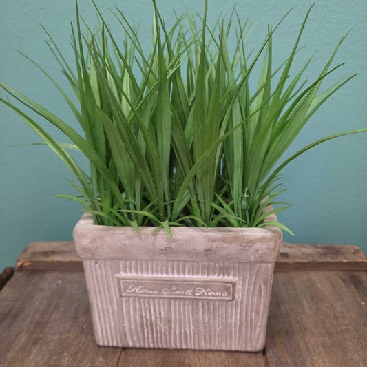 "Home Sweet Home" Ceramic Planter with Faux Grass