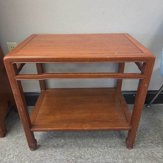 Vintage Two-Tier Oak Side Table with Recessed Top
