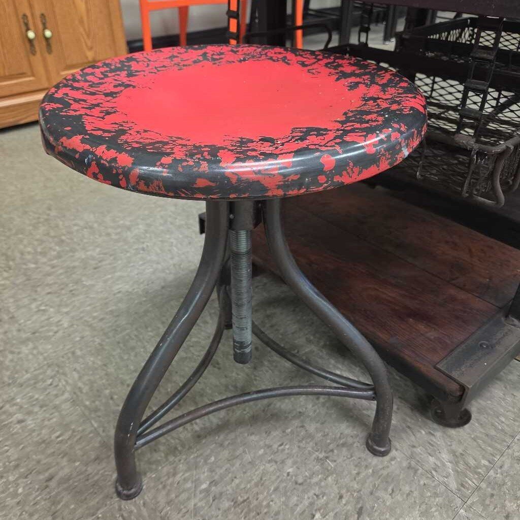 Vintage Industrial Adjustable Metal Stool with Distressed Red Seat - 2 Available