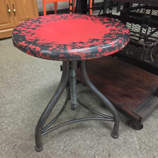 Vintage Industrial Adjustable Metal Stool with Distressed Red Seat - 2 Available