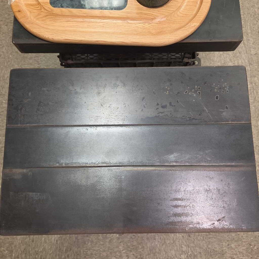 Industrial Style Rolling Console Table with Reclaimed Metal and Wood Frame - 2 Available