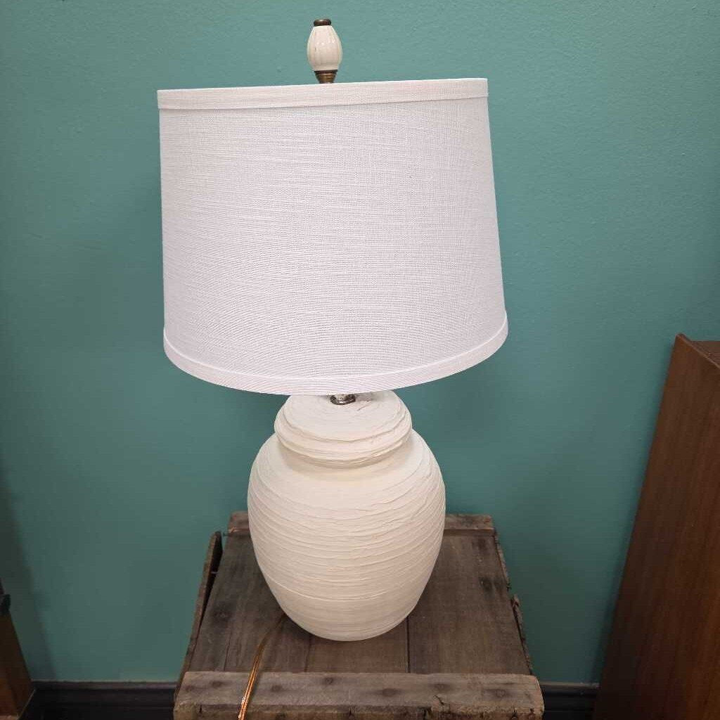 MCM Textured Ceramic Lamp with Linen Shade